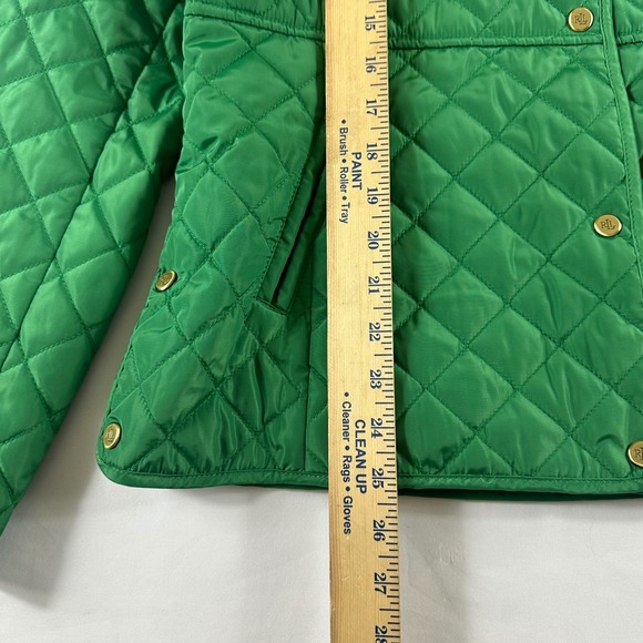 Lauren Ralph Lauren Women's Large Green Quilted Jacket Gold Snap Button Coat - Picture 5 of 10